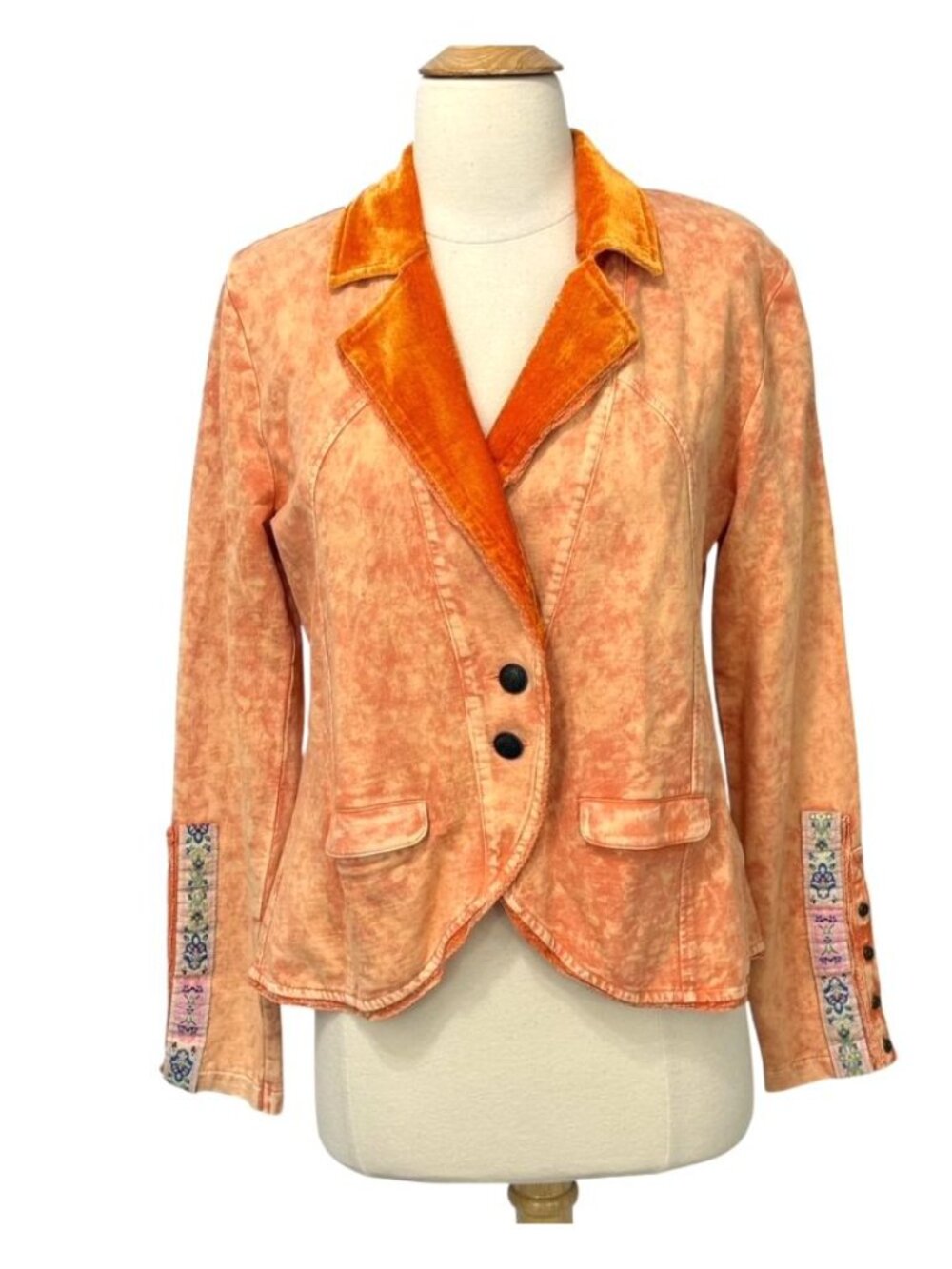 Aratta Silent Journey Colonel Jacket Blazer Velvet Collar Orange Boho Size XS - Picture 2 of 12